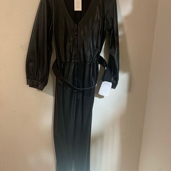 Eloquii Faux Leather Jumpsuit Size 14 Black - Picture 7 of 12